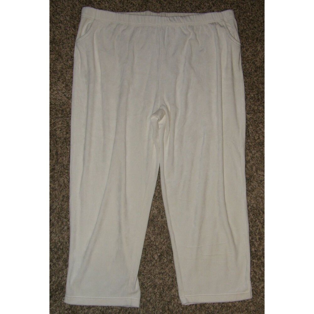 QUACKER FACTORY Ivory White Plus Sz 3X Short Pull On Soft Velour Pants Pockets